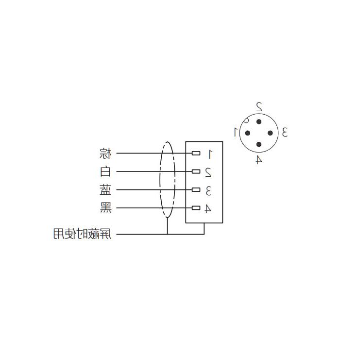 M12 4-PIN, straight male head, flange socket, plate front mounting, pre-cast UL electronic wire, 64SA21-XXX