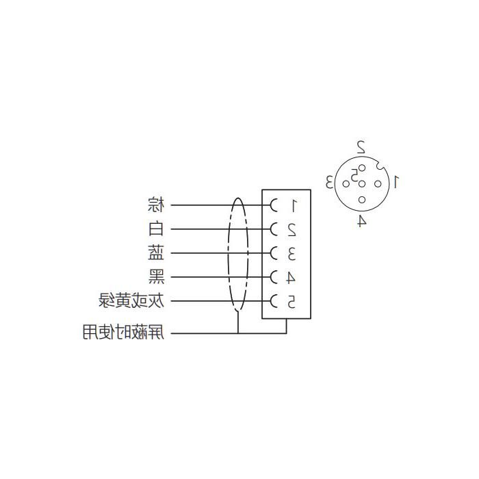 M12 5Pin, straight female, flange socket, front mounting, pre-cast UL electronic wire, 64SA41-XXX