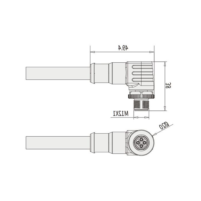 M12 4-pin S-coded, male 90°, single-end pre-cast PVC non-flexible cable, yellow sheath, 64SP63-XXX