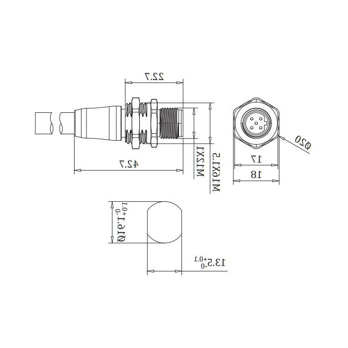 M12 2Pin 、ProfibusFlange socket、B-coded、单端预铸PUR柔性电缆、紫色护套、0C4061-XXX